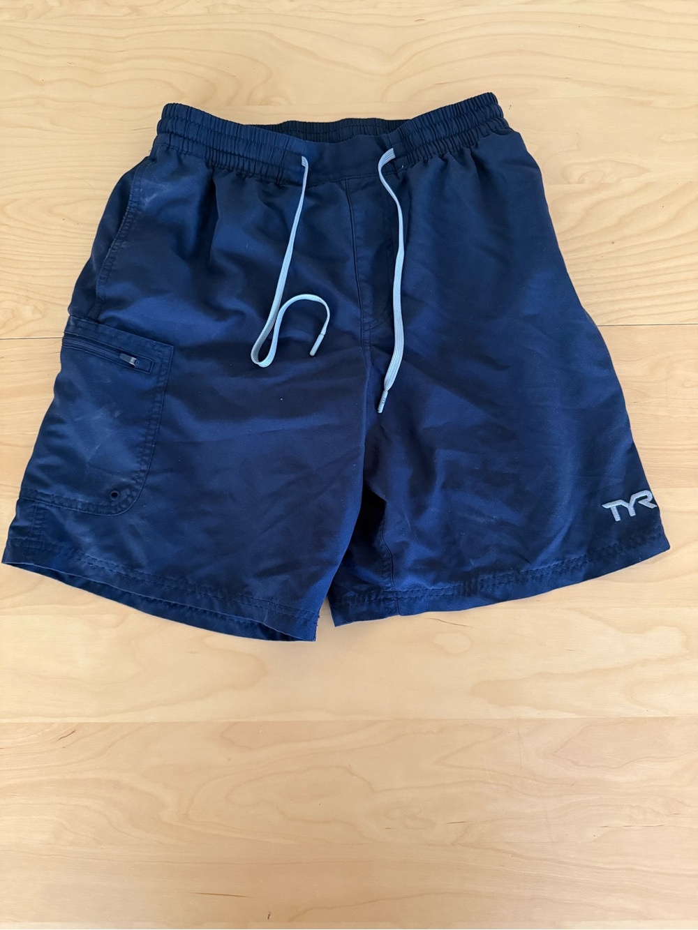 TYR Men's Navy Swim Trunks with Light Blue Drawstring